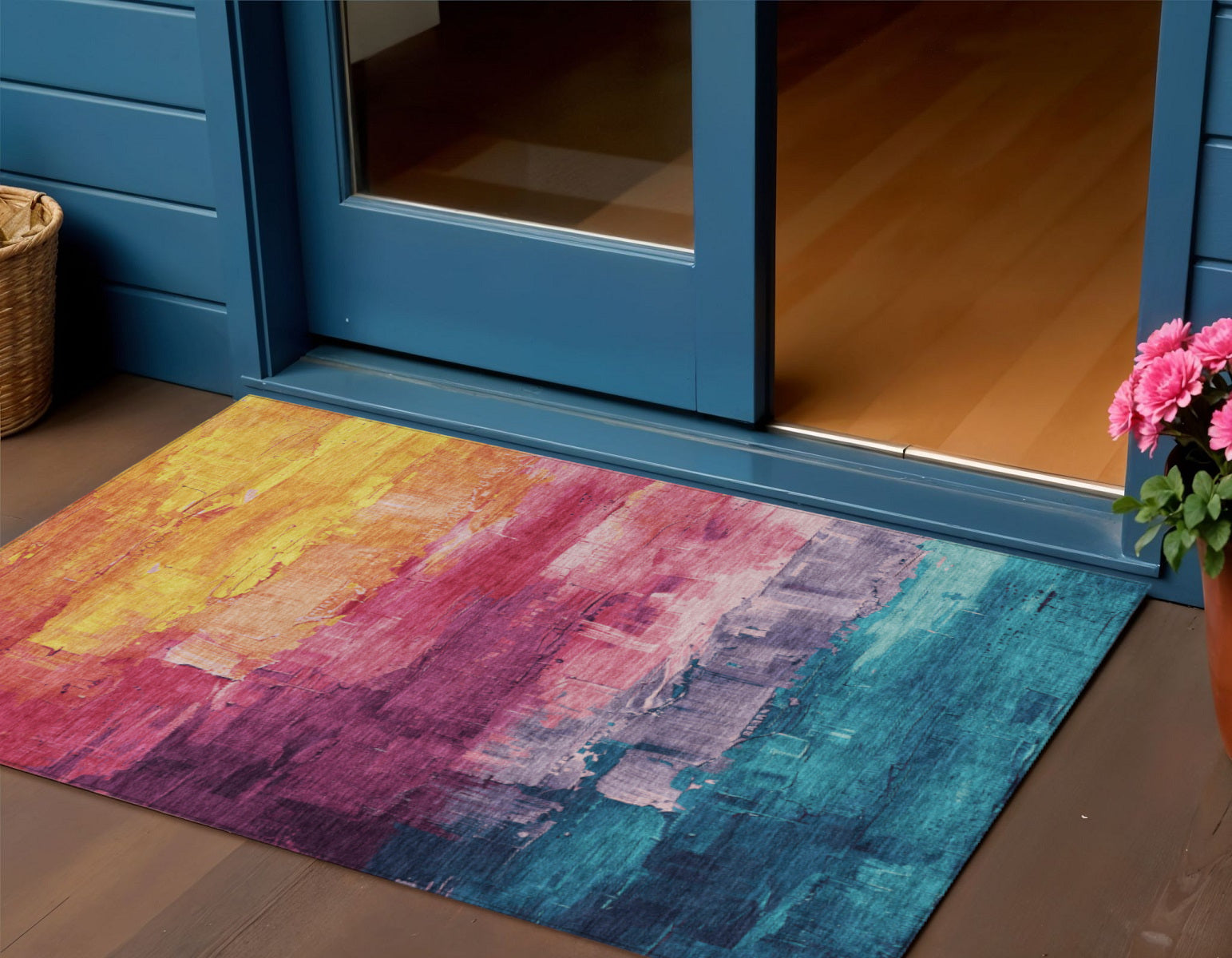 3 X 5 Merlot And Blush Abstract Washable Indoor Outdoor Area Rug