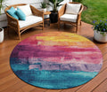 8 Merlot And Blush Round Abstract Washable Indoor Outdoor Area Rug