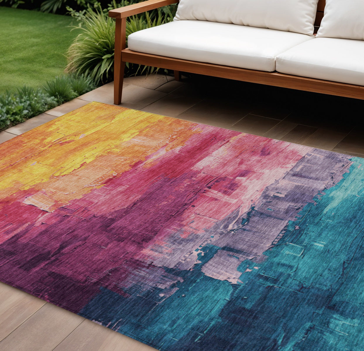 10 X 14 Merlot And Blush Abstract Washable Indoor Outdoor Area Rug