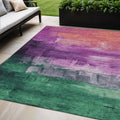 5 X 8 Purple Salmon And Green Abstract Washable Indoor Outdoor Area Rug