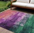 9 X 12 Purple Salmon And Green Abstract Washable Indoor Outdoor Area Rug
