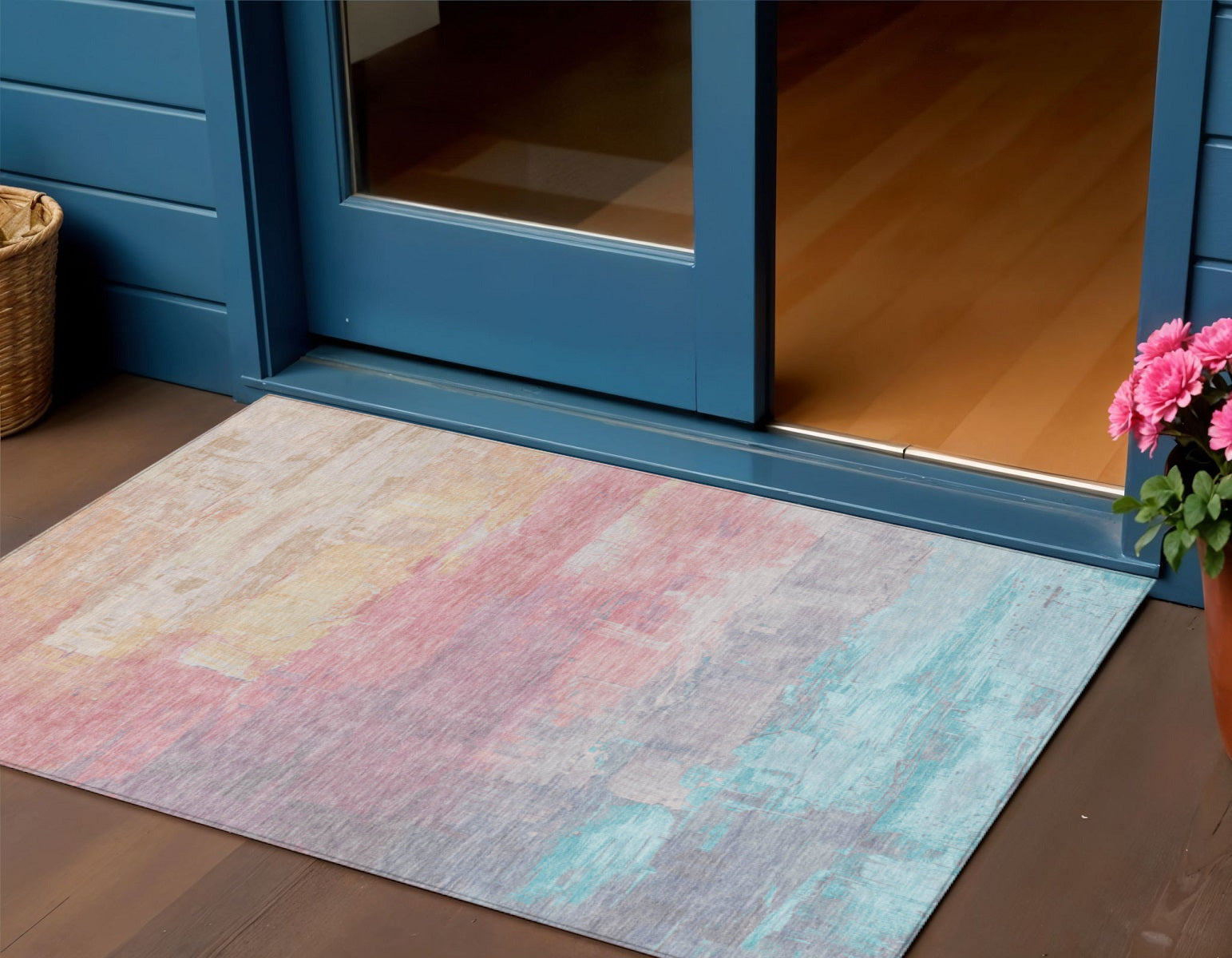 3 X 5 Salmon And Beige Abstract Washable Indoor Outdoor Area Rug
