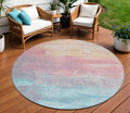 8 Salmon And Beige Round Abstract Washable Indoor Outdoor Area Rug