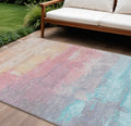 8 X 10 Salmon And Beige Abstract Washable Indoor Outdoor Area Rug