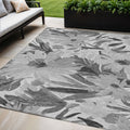 5 X 8 Gray And Charcoal Floral Washable Indoor Outdoor Area Rug