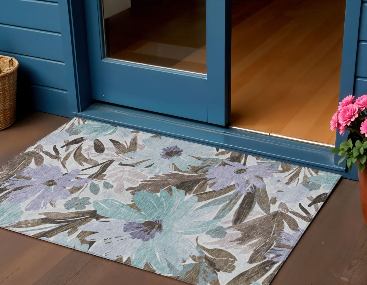 3 X 5 Taupe And Lilac Floral Washable Indoor Outdoor Area Rug