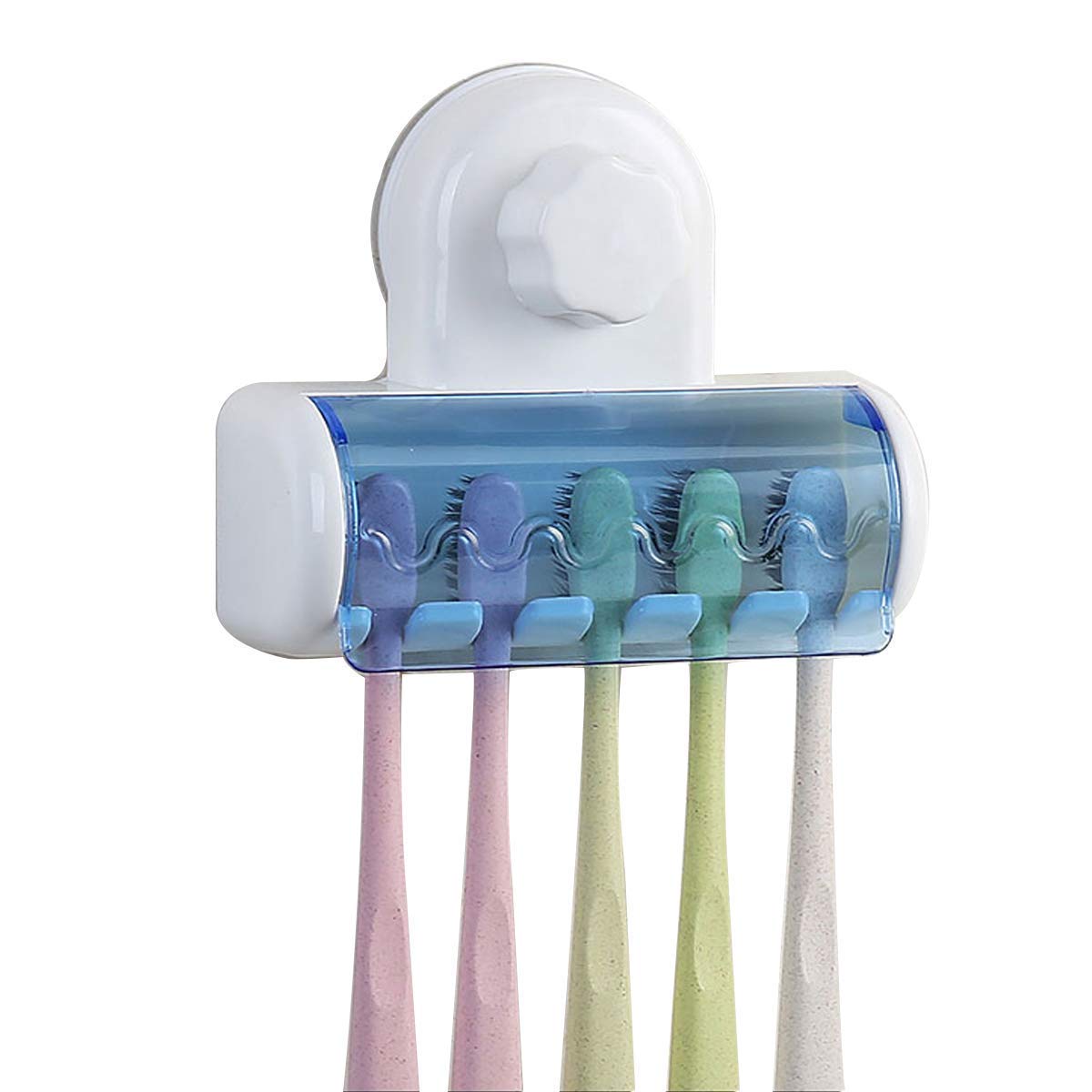 SEASPIRIT Toothbrush Holder with Magic Annularity Suction Cup Easily Wall Mounted 5 Toothbrush Storage Set