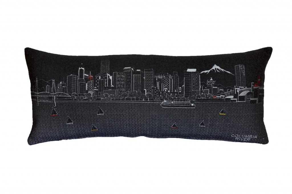 HomeRoots Grey 35' Black Portland Nighttime Skyline Lumbar Decorative Pillow