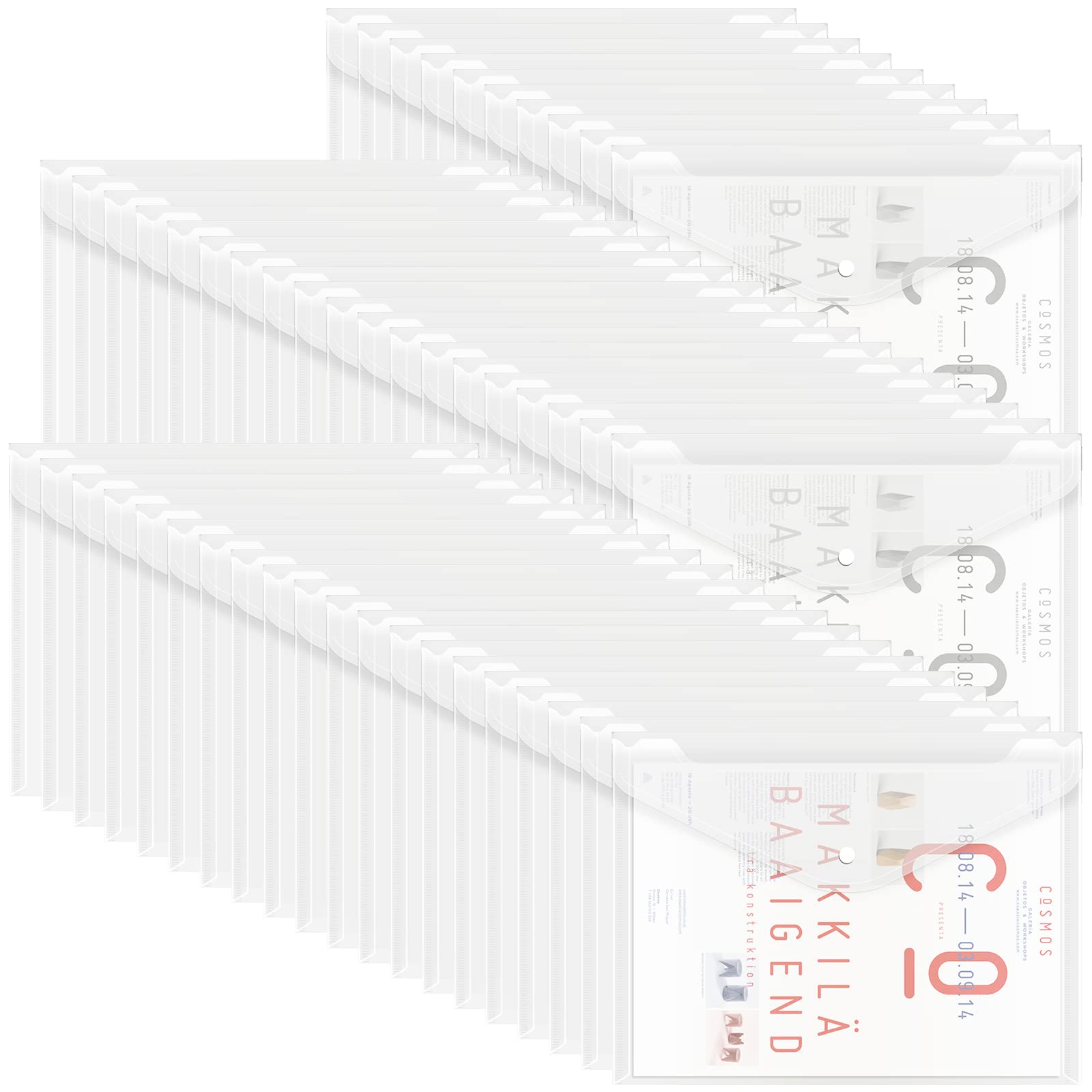 Eoout 50Pcs Plastic Envelopes With Button Snap Closure, Clear Poly Folders For Documents, Waterproof Plastic File Folder, Letter