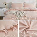 Annadaif Pink Duvet Cover Queen (90X90 Inch), 3 Pieces (1 Duvet Cover, 2 Pillowcases) Soft Washed Microfiber Bowknot Bow Tie Duv