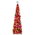 N&T NIETING Pop Up Christmas Tree with Lights & 30 Balls, 5Ft Collapsible Red Tinsel Christmas Tree Decorations, Pencil Christma