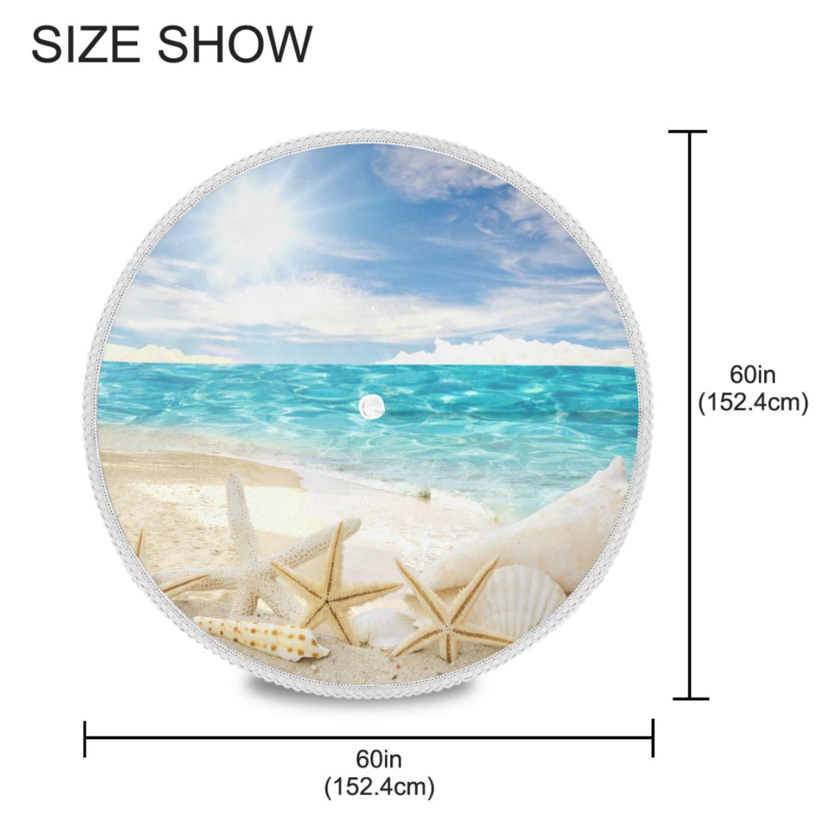 Qilmy Summer Beach Starfish Outdoor Tablecloth 60 Inch Waterproof Round Tablecloth With Umbrella Hole And Zipper For Backyard Pa