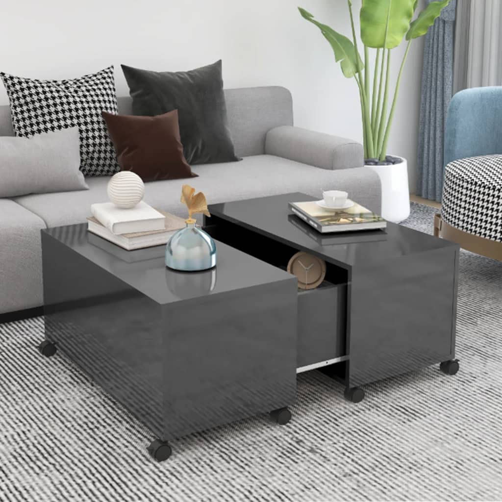 vidaXL Coffee Table High Gloss Gray 29.5"x29.5"x15" Engineered Wood