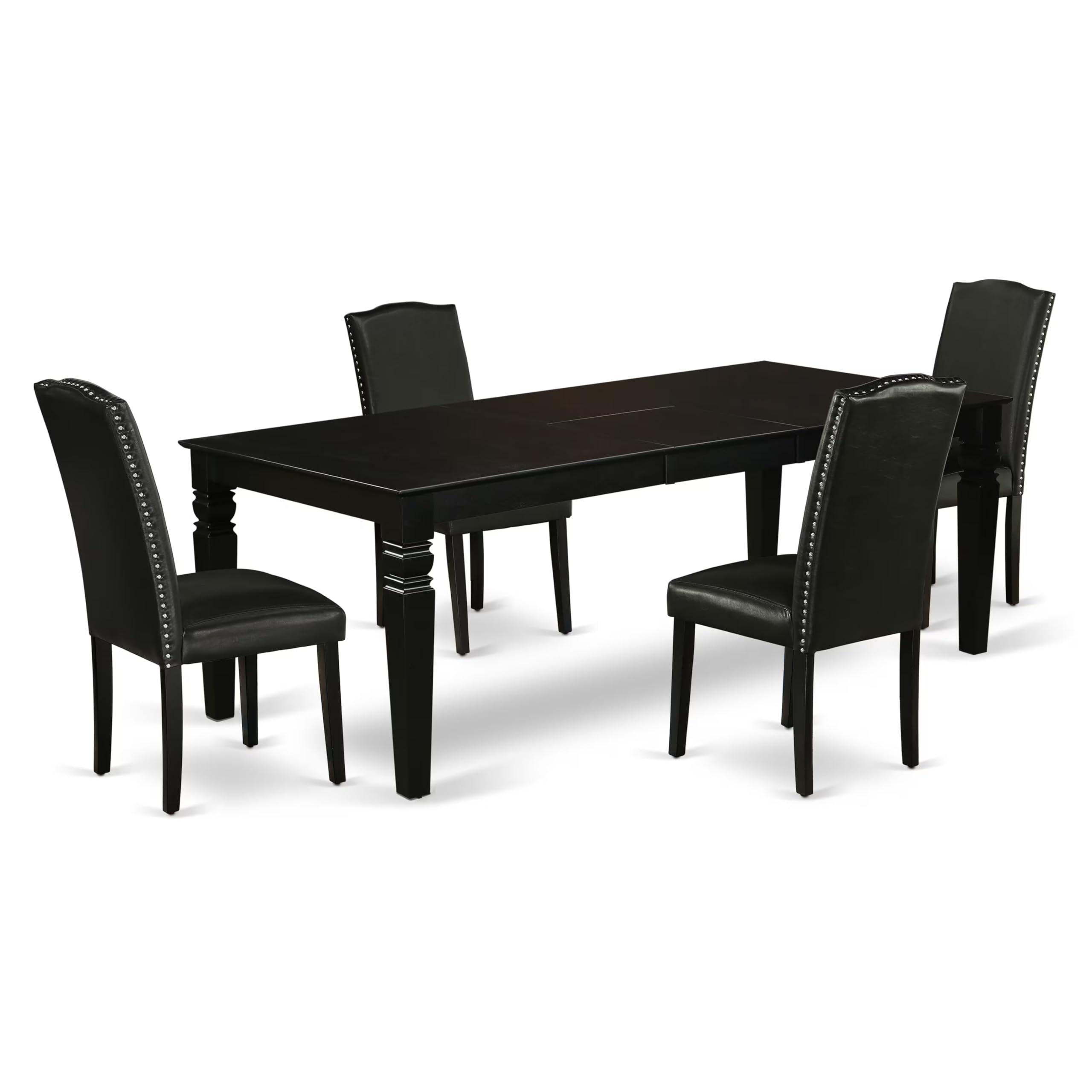 East West Furniture Lgen5-Blk-69 5 Piece Dining Table Set Includes A Rectangle Dining Room Table With Butterfly Leaf And 4 Black Faux Leather Parsons Chairs, 42X84 Inch, Black