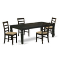 East West Furniture LGPF5-BLK-C 5 Piece Kitchen Table Set Includes a Rectangle Dining Room Table with Butterfly Leaf and 4 Linen Fabric Upholstered Chairs, 42x84 Inch, Black