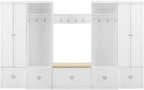 Crosley Furniture Harper 6-Piece Hall Tree, Storage Cabinet, Shoe Rack Bench, And Wall Shelf Set With Hooks, White
