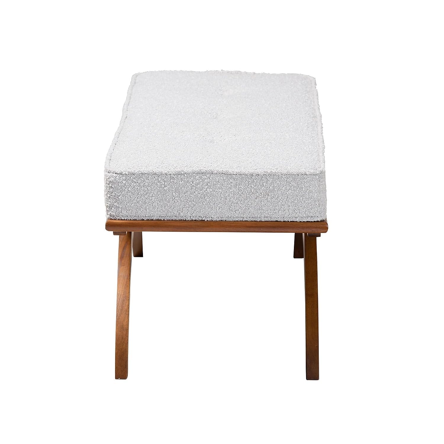 Baxton Studio Orella Boucle Fabric Bench, Light Grey/Walnut Brown (233-13321-HiT)