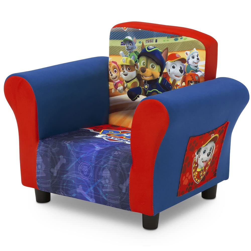 Delta Children Upholstered Chair With Paw Patrol Graphics, Wood Frame, Plush Foam Padding, Side Pockets, For Toddlers And Kids