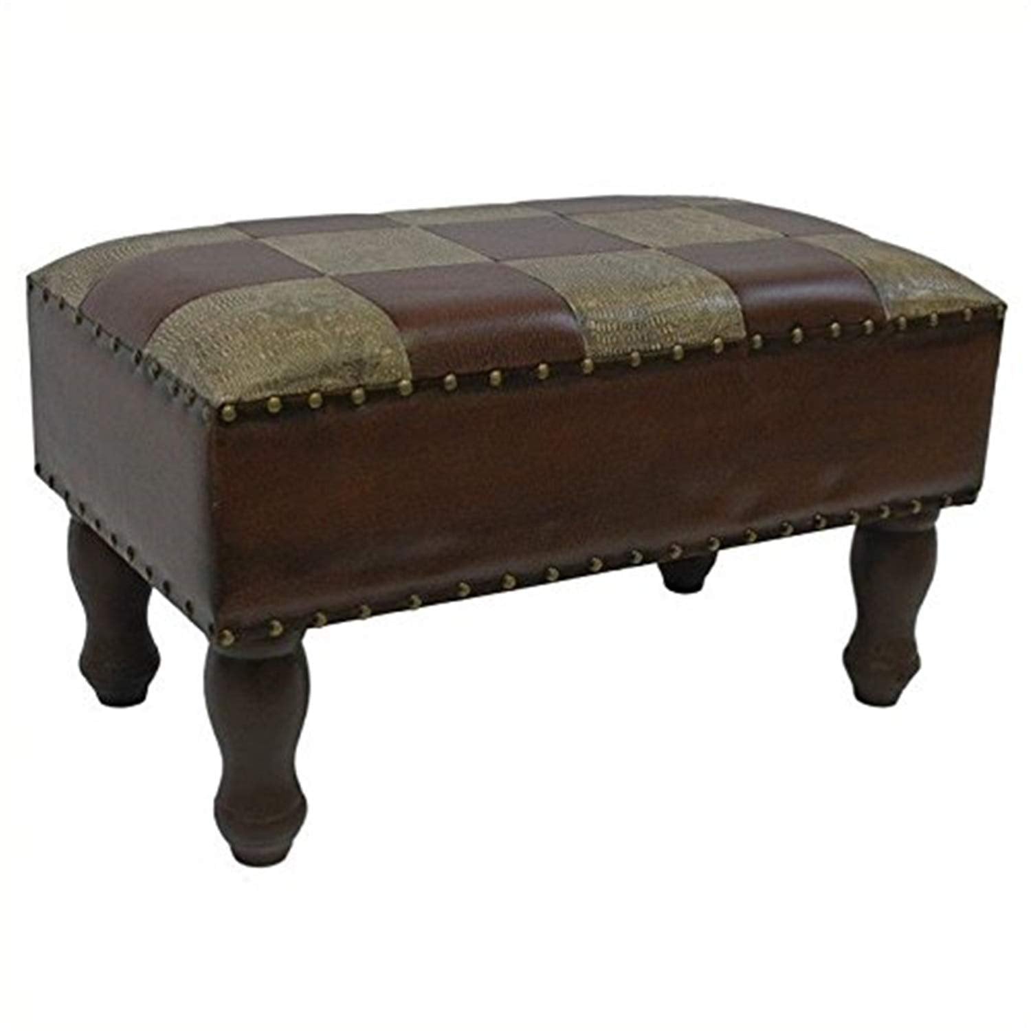 International Caravan Faux Leather Rectangular Stool With Nailhead Detail