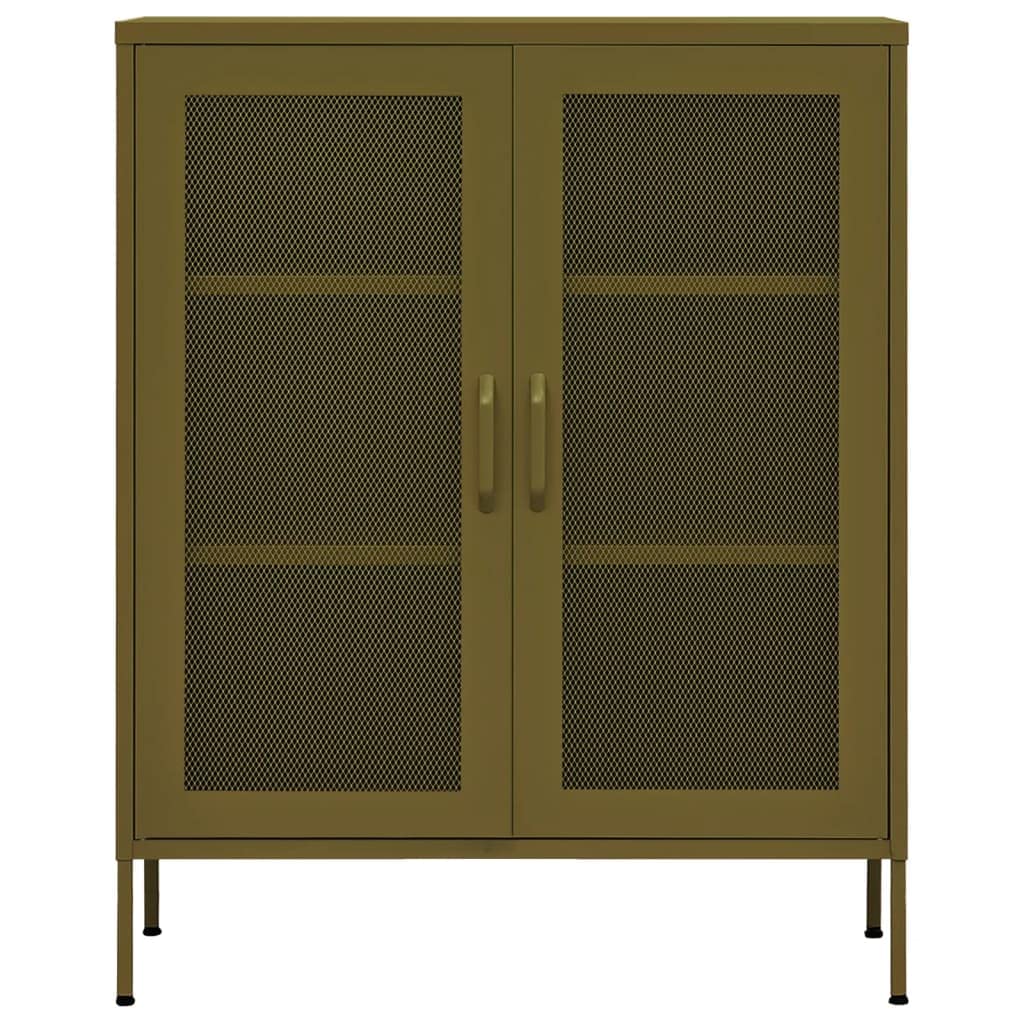 vidaXL Olive Green Steel Storage Cabinet - Sturdy Industrial Design with Adjustable Shelves and Levellers, Easy to Assemble, Perfect for Books and Magazines