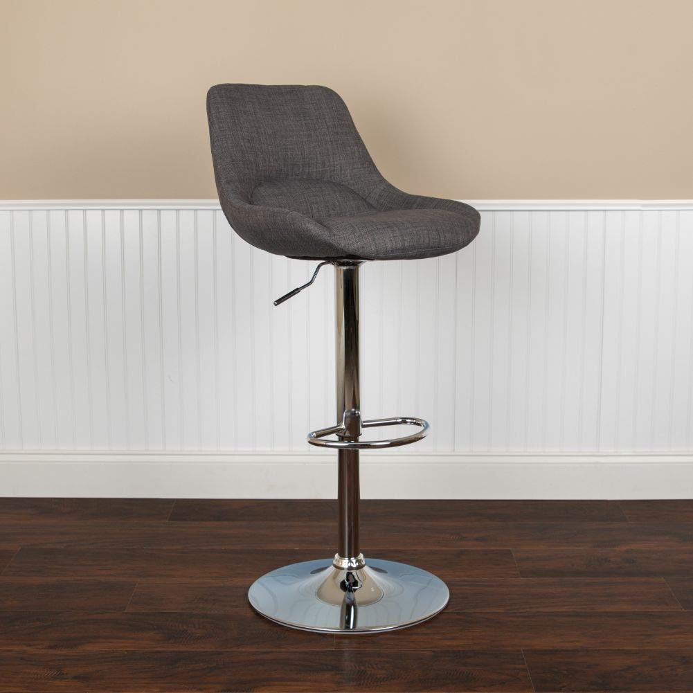 Flash Furniture Contemporary Dark Gray Fabric Adjustable Height Barstool With Chrome Base