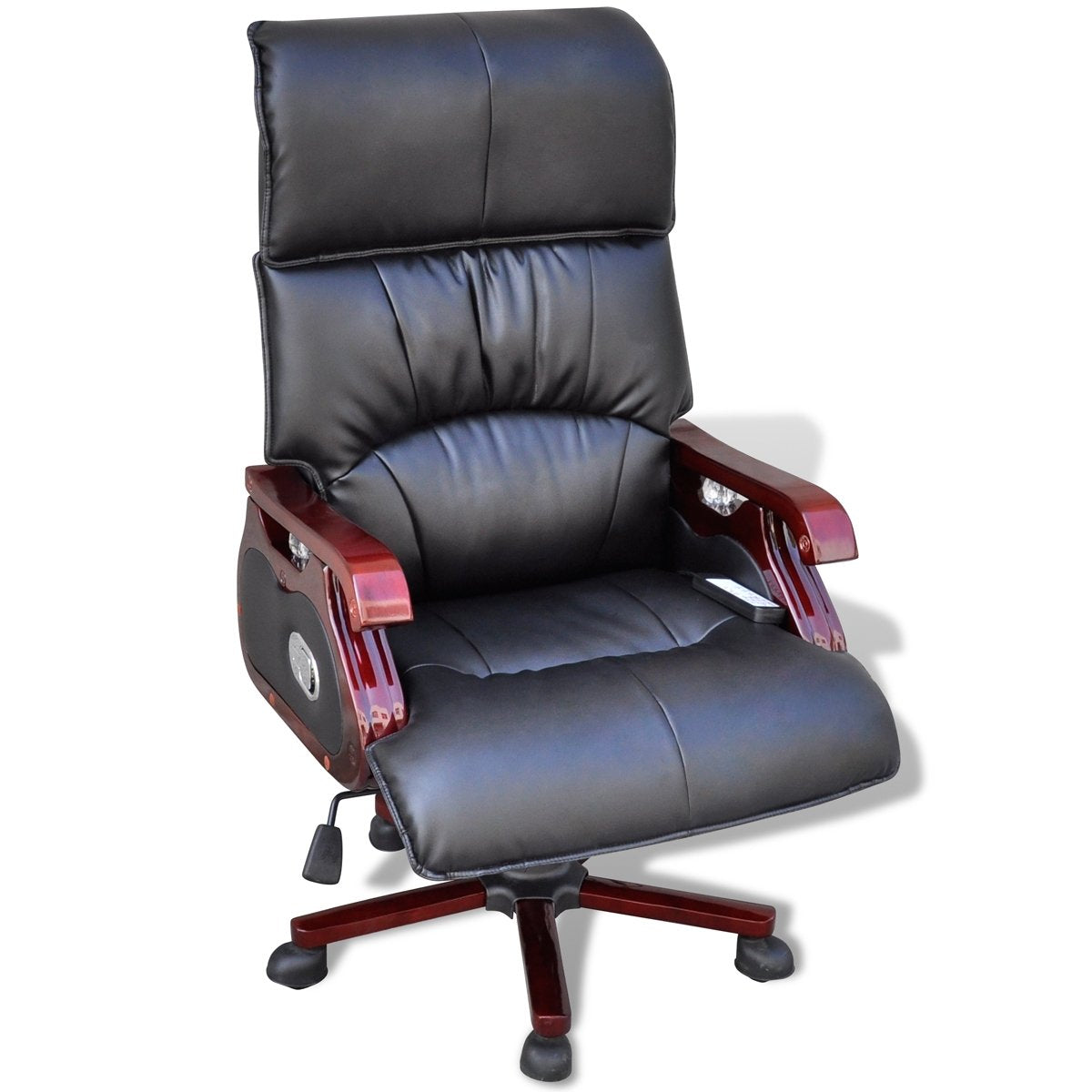 vidaXL Black Real Leather Office Armchair Massage Chair w/ Remote Recliner Tilt Swivel