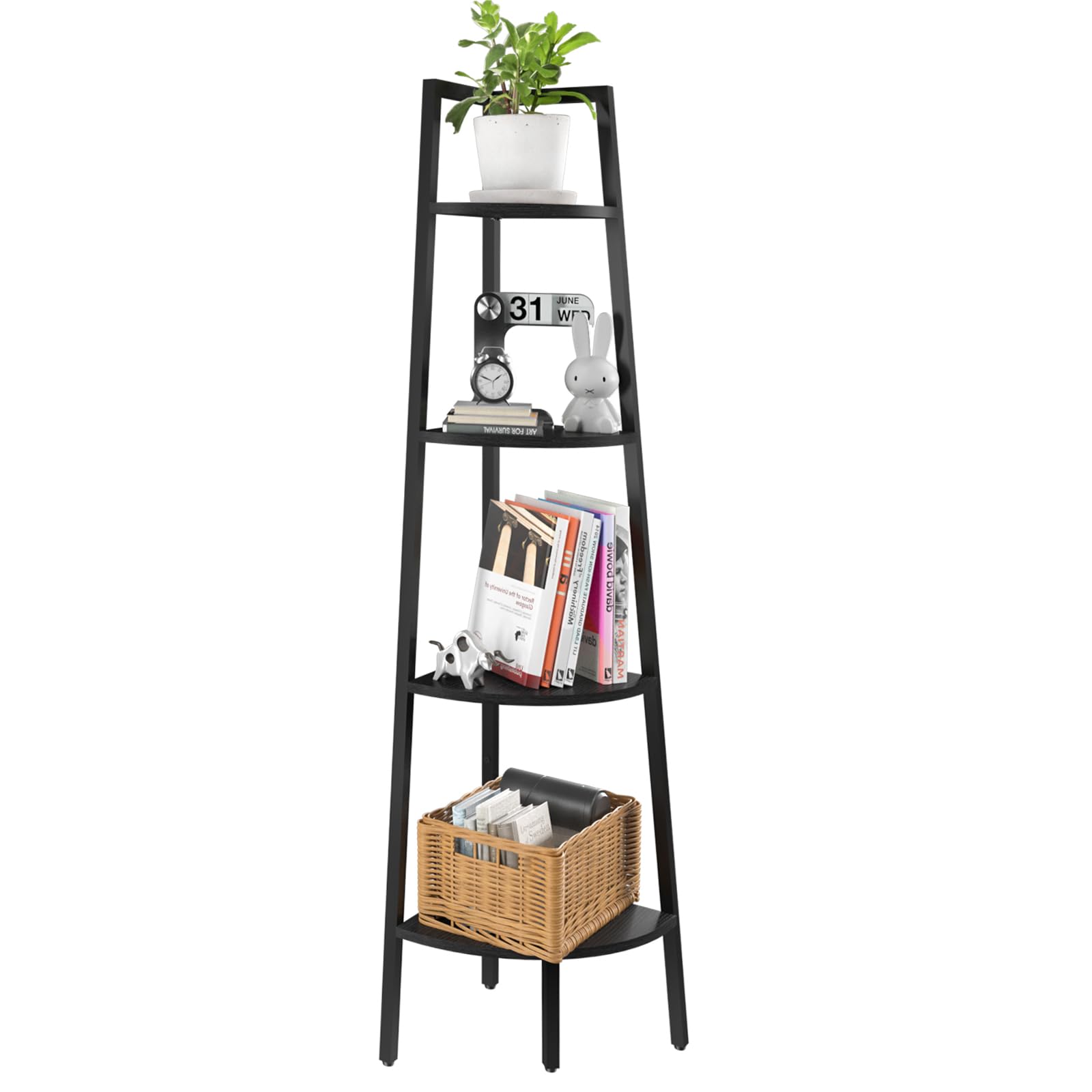 Yoobure Corner Shelf, 4-Tier Corner Bookshelf With Metal Frame, Ladder Corner Shelves Display Shelf For Bedroom Living Room, Tall Corner Bookcase Corner Plant Stand, Wood Small Corner Shelf Stand Home