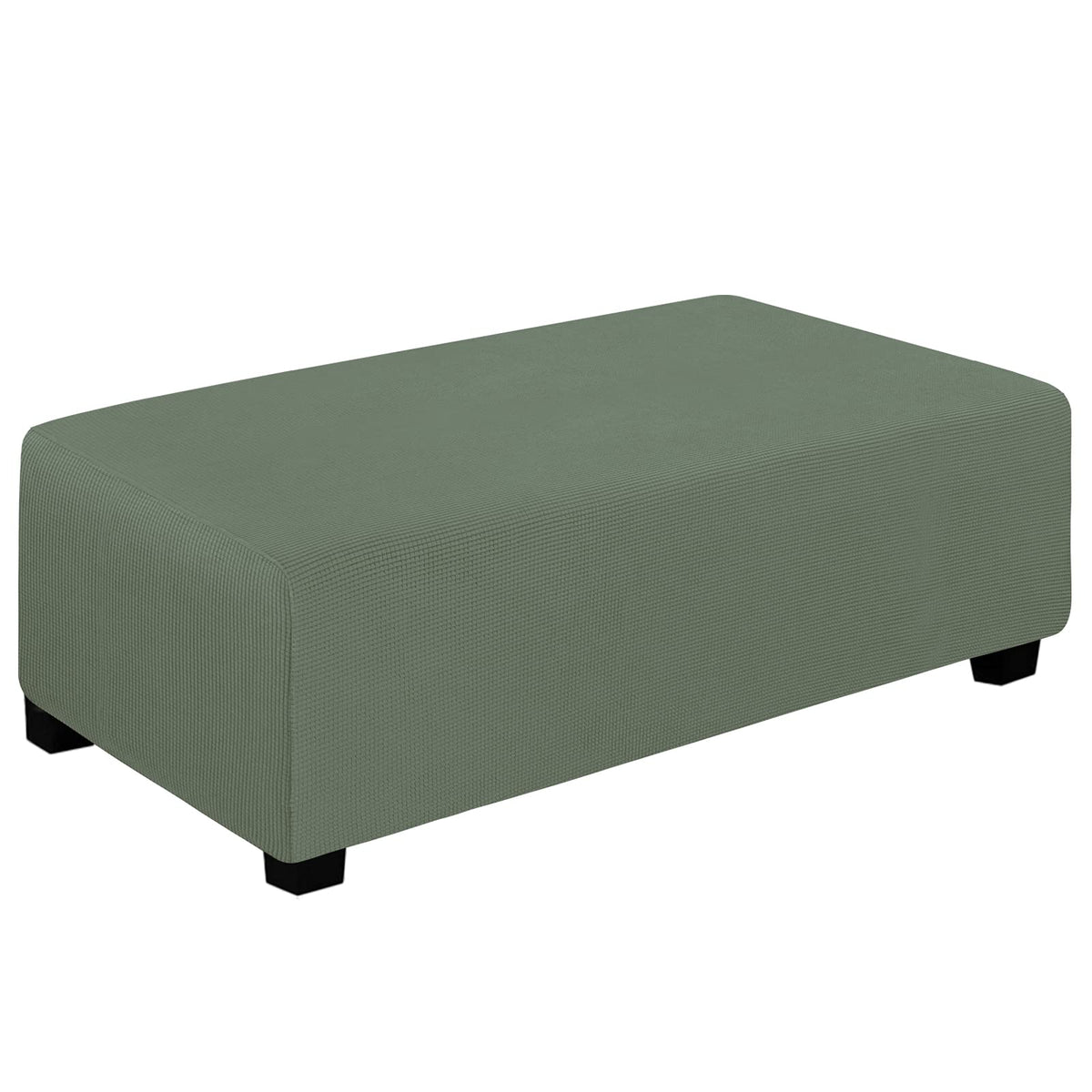 Easy-Going Stretch Ottoman Cover Folding Storage Stool Furniture Protector Soft Rectangle Slipcover With Bottom (Xx-Large,Grayish Green)