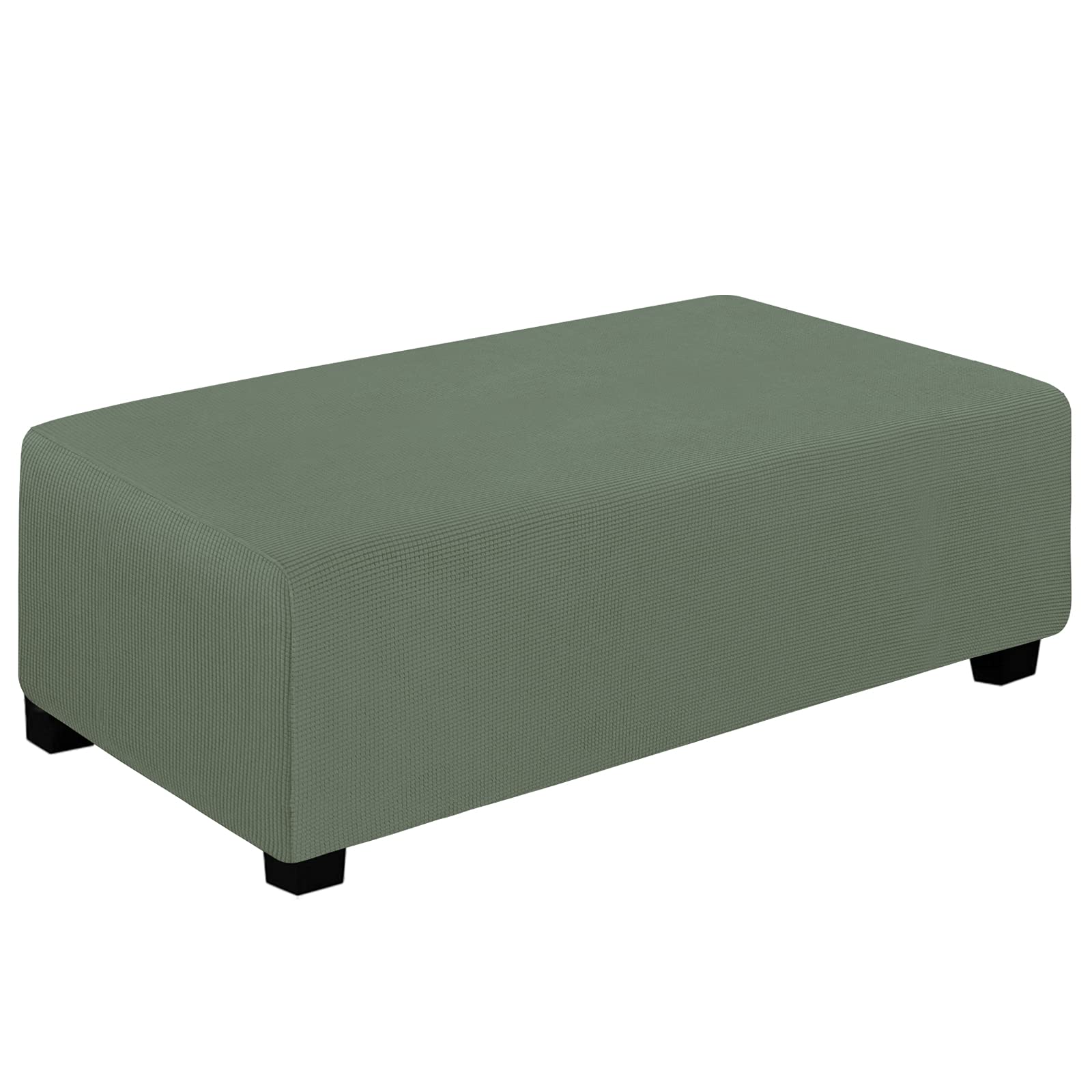 Easy-Going Stretch Ottoman Cover Folding Storage Stool Furniture Protector Soft Rectangle Slipcover With Bottom (Xx-Large,Grayish Green)