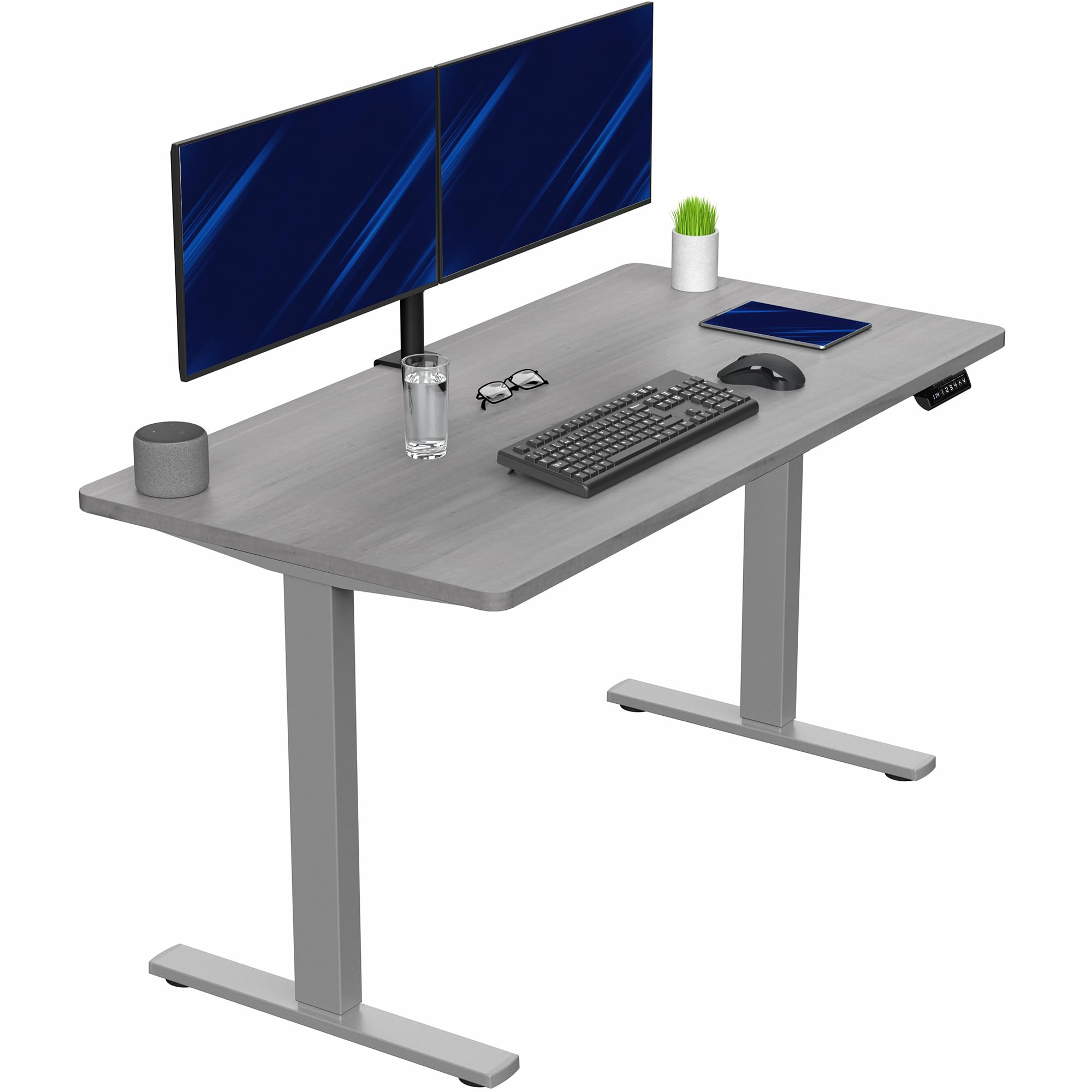 VIVO Electric 55 x 28 in Standing Desk, Memory Height Adjustment, 1B Series, Holds 220 lbs, One-Piece Dark Gray Top, Gray Frame,