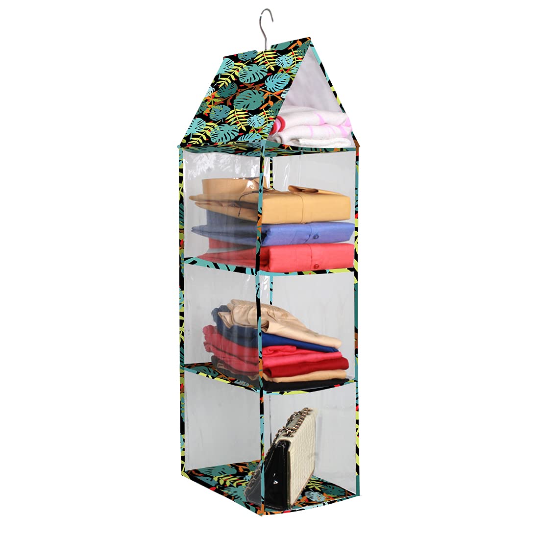Prettykrafts Hanging Rack 3 Blocks, Side Clear Storage Racks, Dormitory Closet For Students, Wardrobe Shelves, Hanging Organiser