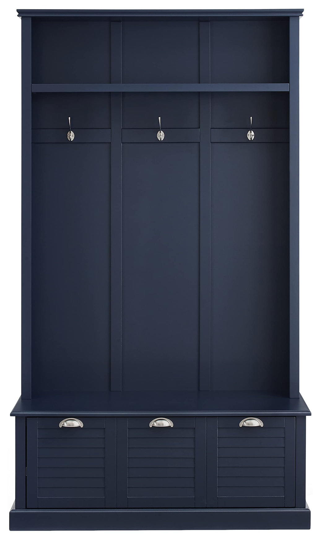 Crosley Furniture Ellison Hall Tree with Storage Bench and Coat Rack Hooks for Hanging, Navy