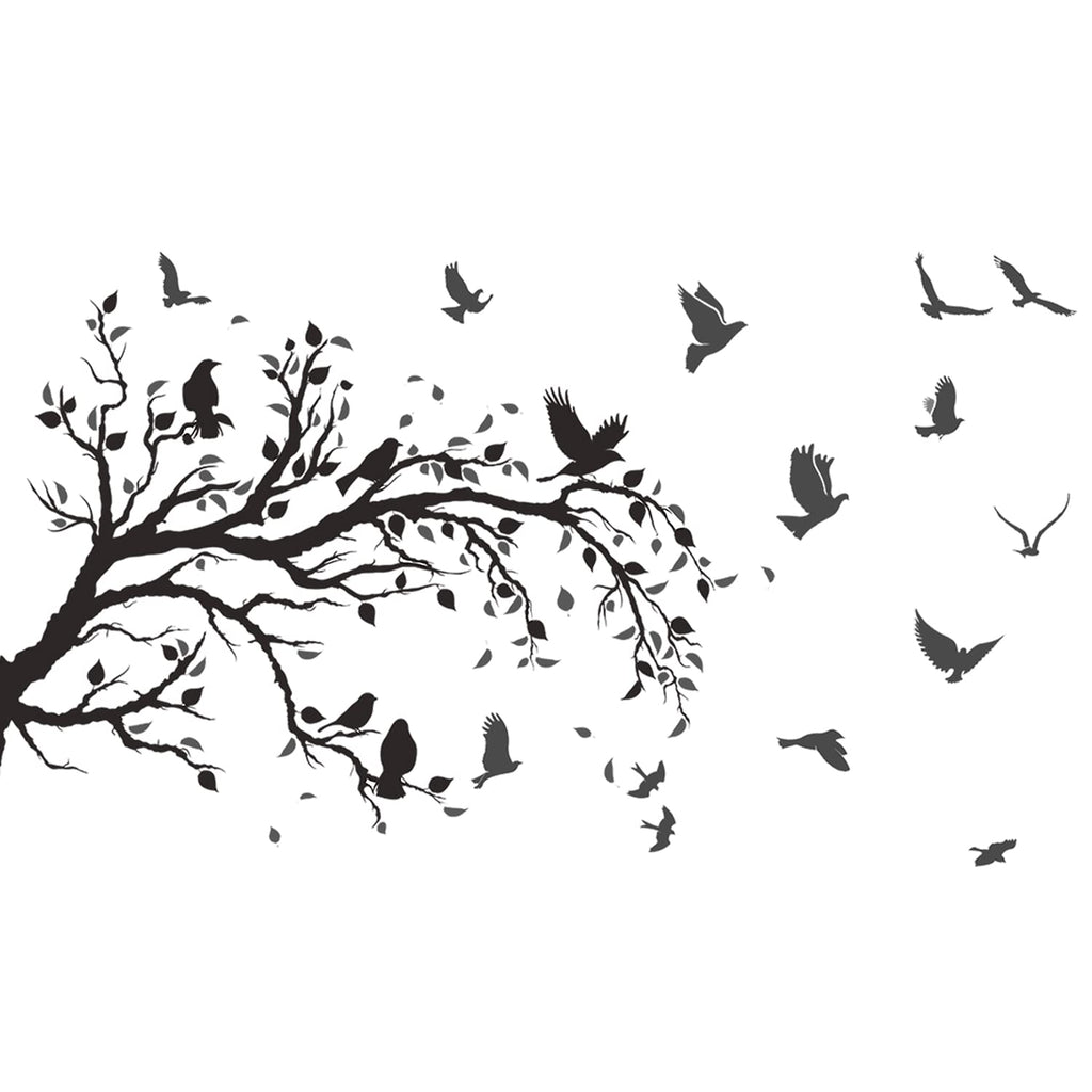 Mefoss Black Tree Branch Wall Stickers Flying Birds Scenery Wall Decal Art Peel And Stick Vinyl Wall Murals Home D  Cor For Livi