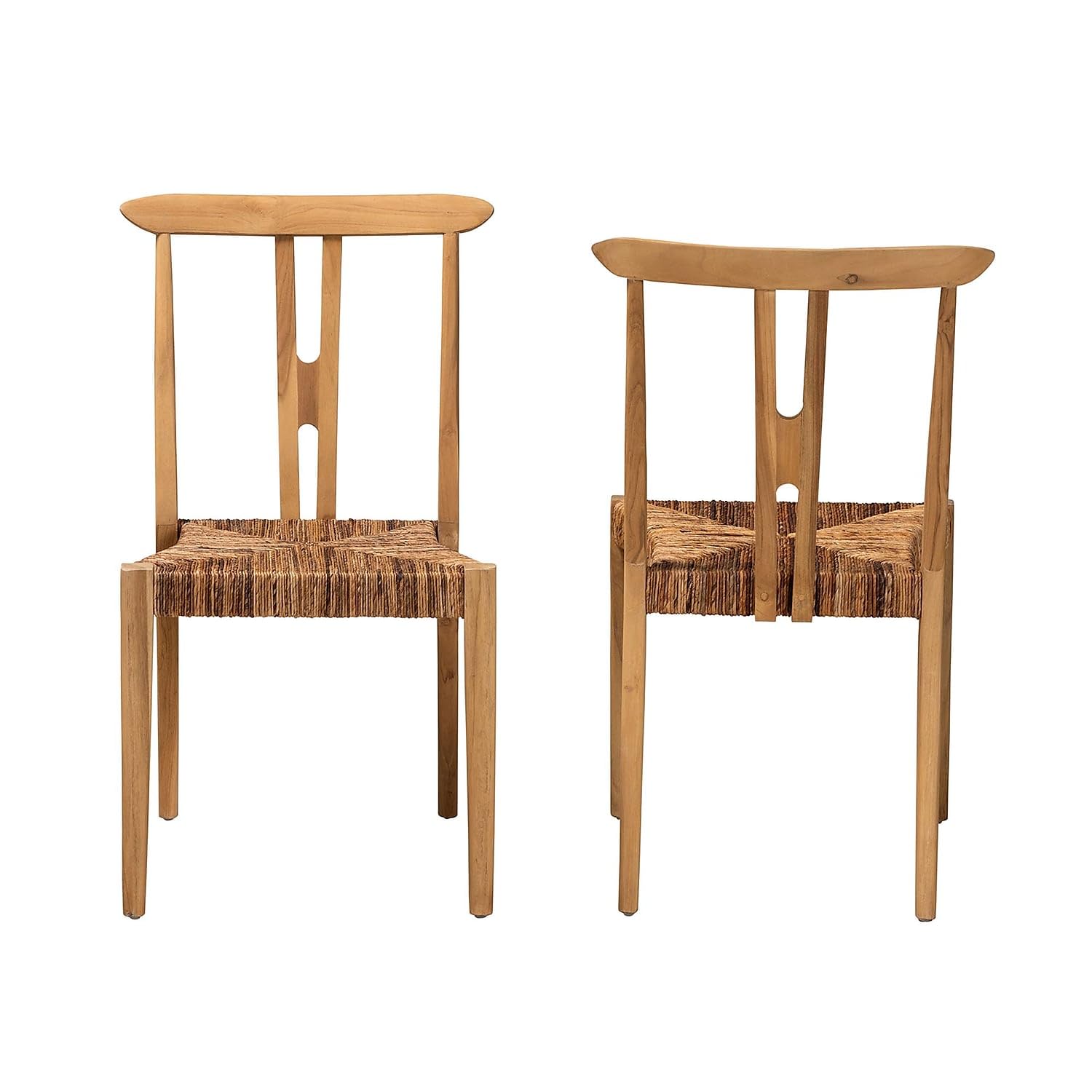 Bali & pari Artha Modern Bohemian Natural Brown Teak Wood and Seagrass 2-Piece Dining Chair Set