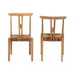 Bali & pari Artha Modern Bohemian Natural Brown Teak Wood and Seagrass 2-Piece Dining Chair Set