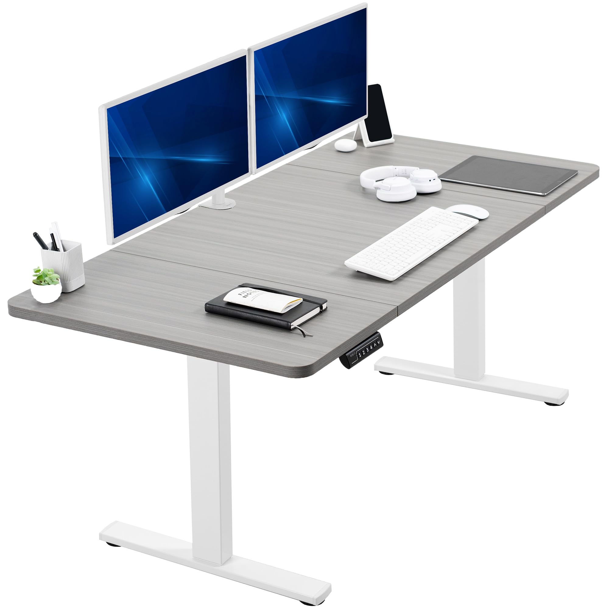 VIVO Electric 60 x 30 in Standing Desk, Memory Height Adjustment, 1B Series, Holds 220 lbs, Dark Gray Top White Frame, DESK-KIT-