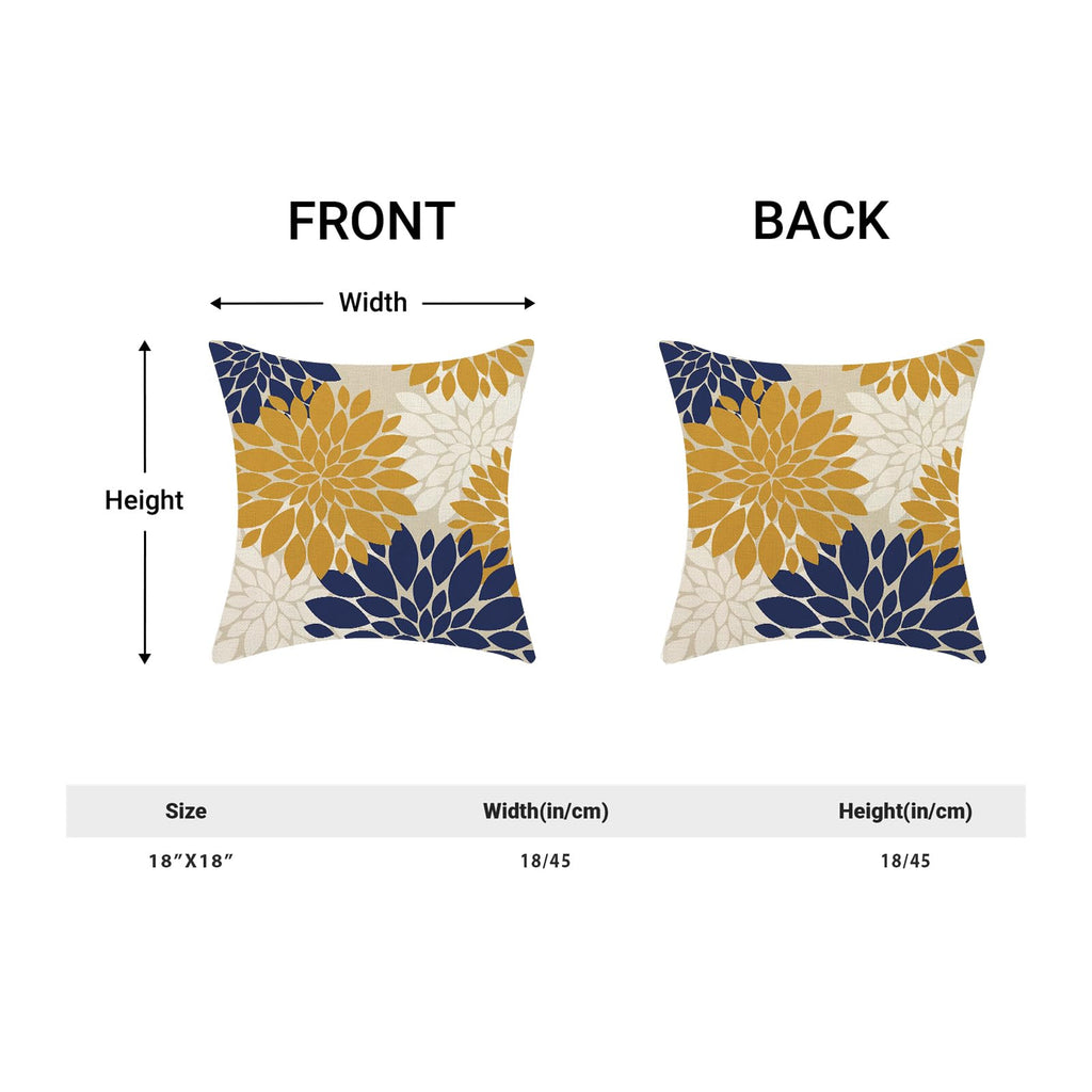Mustard Yellow Navy Blue Pillow Covers 18X18 Inch Set Of 2 White Dahlia Floral Decor Throw Pillows Summer Modern Geometry Flower