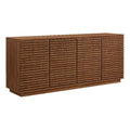 Modway Render 71 Inch Mid-Century Modern Sideboard Buffet Table in Walnut - Fluted 4-Door Credenza Storage Cabinet - High TV Sta