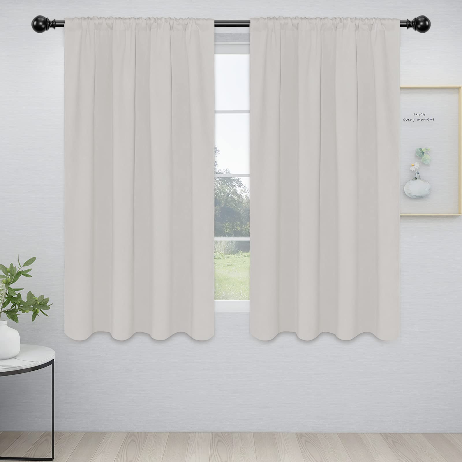 Easy-Going Rod Pocket Blackout Curtains For Bedroom, Room Darkening Window Curtains For Living Room, Thermal Insulated Noise Reduction Solid Window Drapes, 2 Panels (52X63 In, Light Linen)
