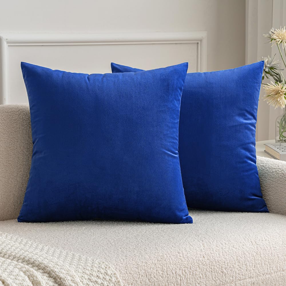 Miulee Pack Of 2 Royal Blue Pillow Covers 18X18 Inch Decorative Velvet Throw Pillow Covers Modern Soft Couch Throw Pillows Farmh