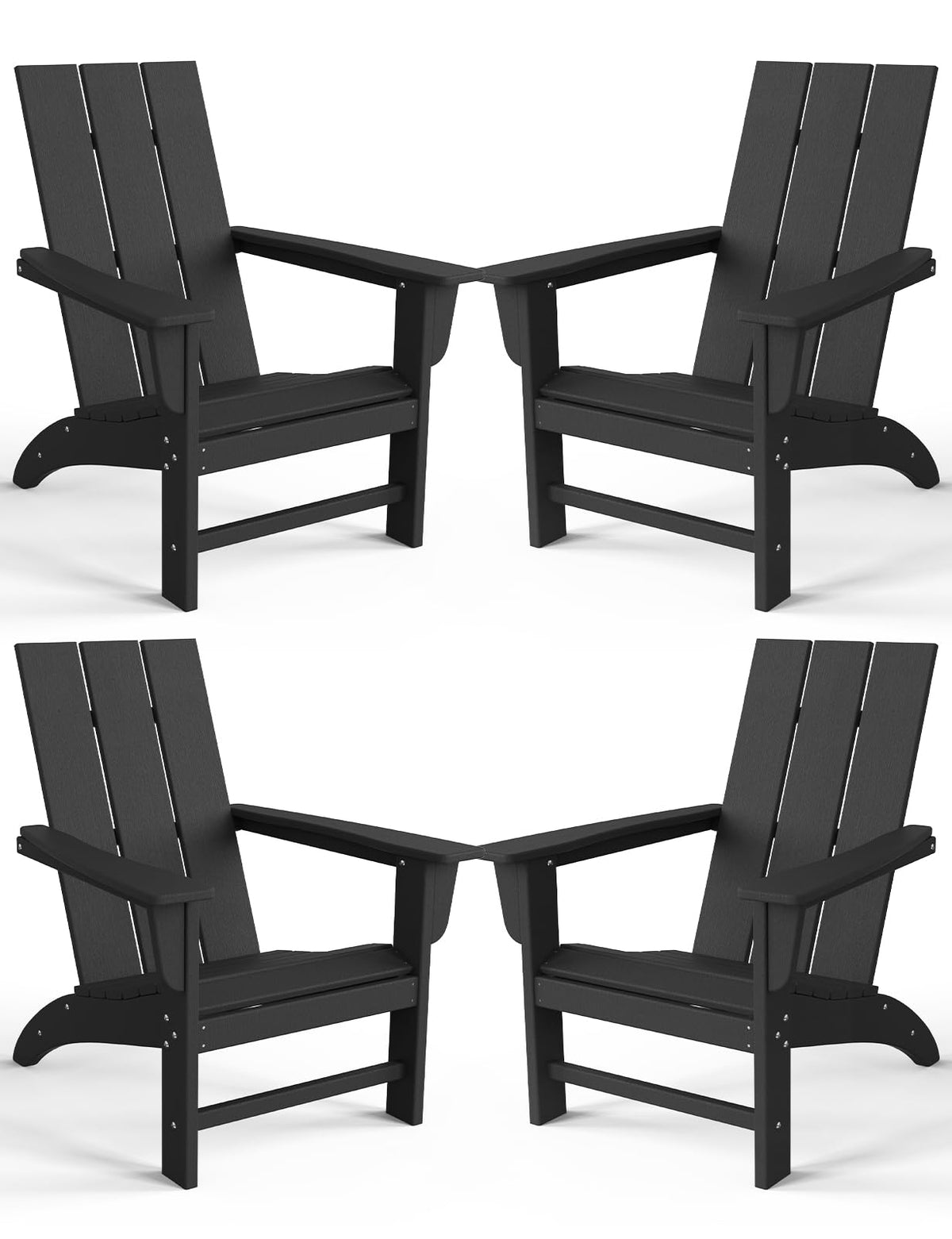 Modern Adirondack Chairs Set Of 4, Poly Lumber Patio Chairs, Pre-Assembled Weather Resistant Outdoor Chairs For Pool, Deck, Backyard, Garden, Fire Pit Seating, Black