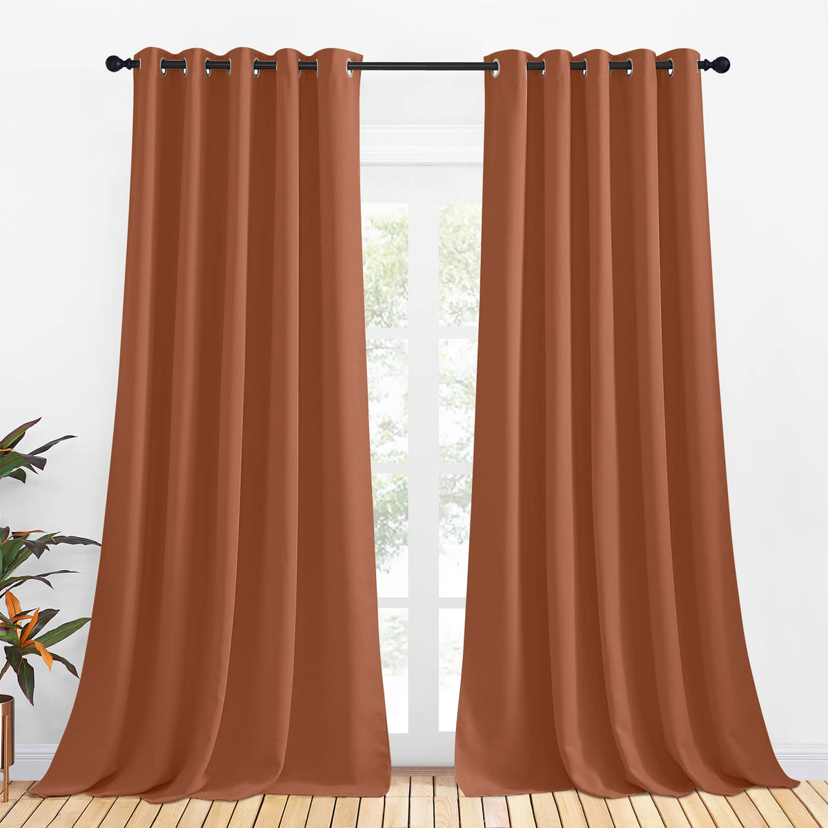 Nicetown Halloween Thermal Insulated Burnt Orange Curtains For Living Room, Window Treatment Solid Grommet Room Darkening Drape