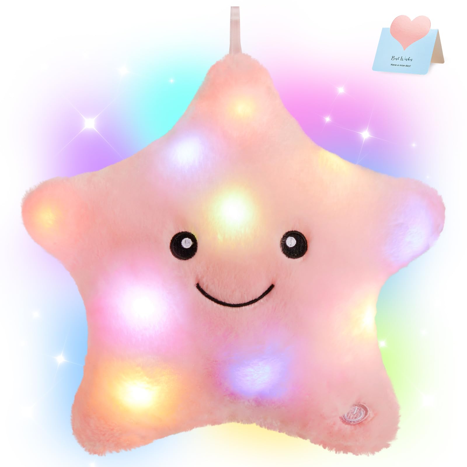 WEWILL 9' LED Twinkle Star Soft Plush Pillow Toys Glowing Stuffed Star Light up Pillow Plush with Colorful Night Lights Birthda