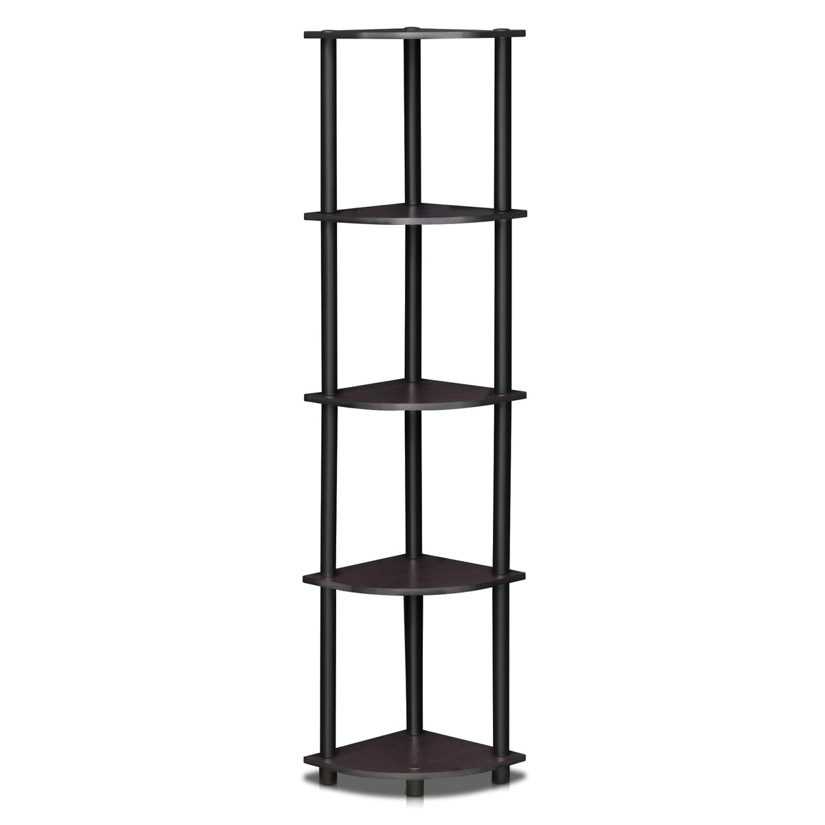 Furinno Turn-N-Tube 5 Tier Corner Display Rack Multipurpose Shelving Unit, 1-Pack, Dark Walnut