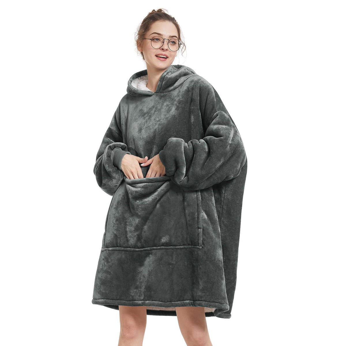 Aemilas Wearable Blanket Hoodie - Sherpa Blanket Sweatshirt As Gifts For Men Him,Cozy Warm Hooded Blanket With Giant Pocket(Dark