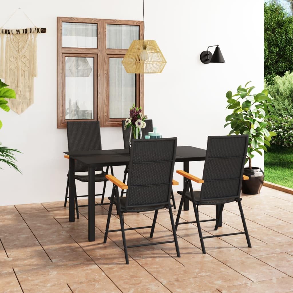 vidaXL 5-Piece Patio Dining Set with Rectangular Table and Adjustable Chairs - Weather-Resistant Outdoor Furniture in Black and 