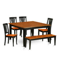 East West Furniture PFAV6-BCH-W 6 Piece Dining Set Contains a Square Dining Table with Butterfly Leaf and 4 Kitchen Chairs with a Bench, 54x54 Inch, Black & Cherry