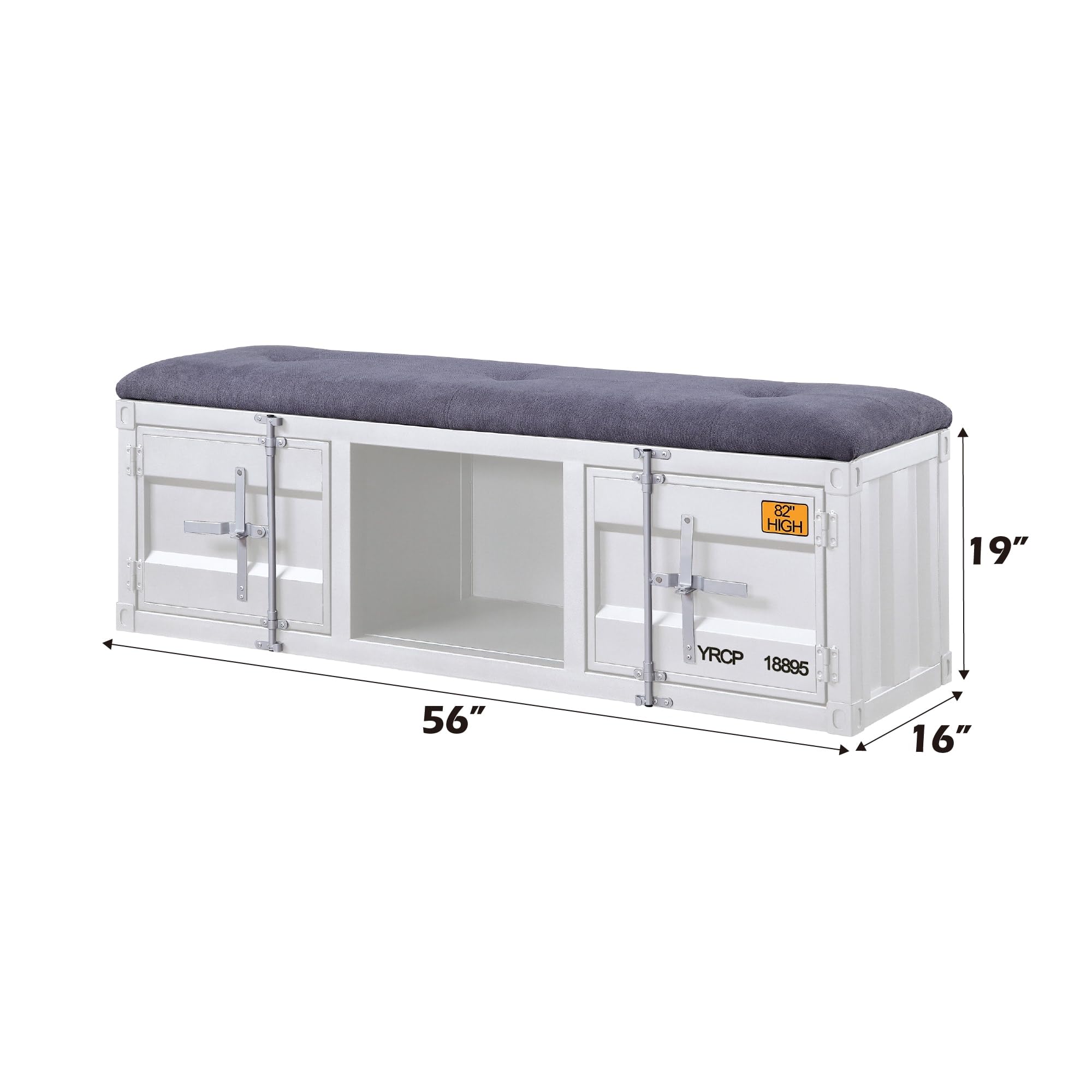 Acme Cargo Storage Bedroom Metal Bench in Gray Fabric & White