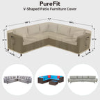 Purefit Outdoor Sectional Sofa Cover Waterproof V Shaped Patio Furniture Covers For Deck, Lawn And Backyard, 100”X100”, Camel
