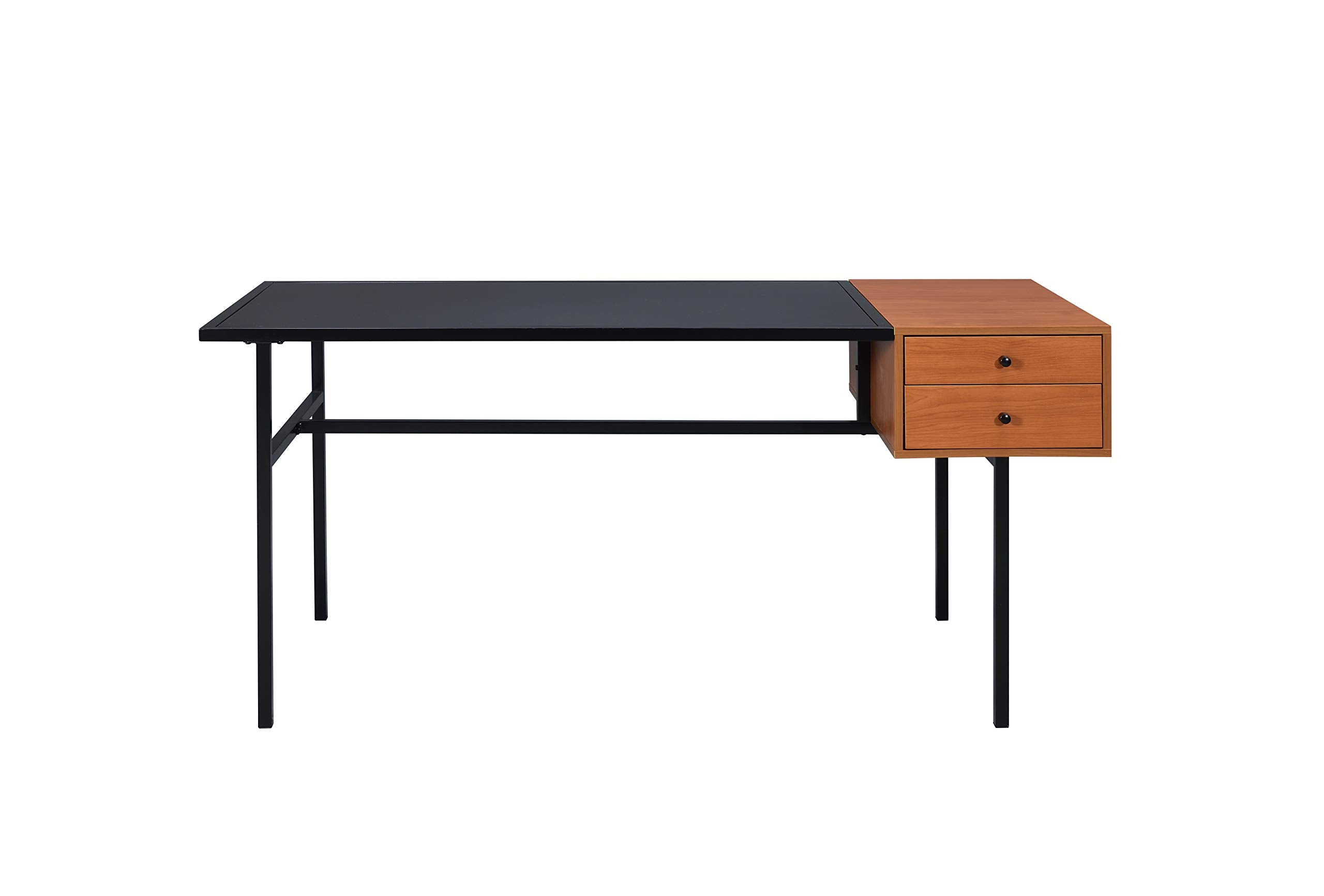 Acme Oaken Wooden 2-Drawer Writing Desk with Metal Legs in Honey Oak and Black